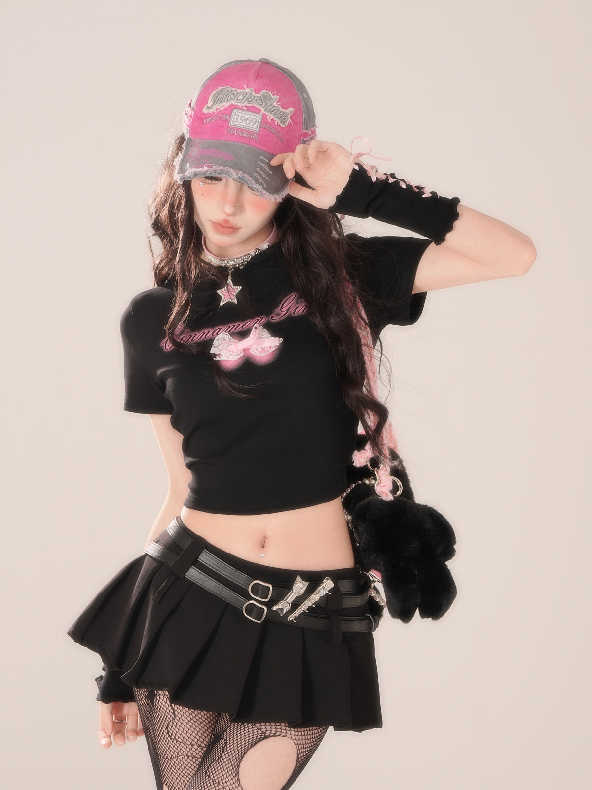 Haut court amincissant volant Love Tops noir