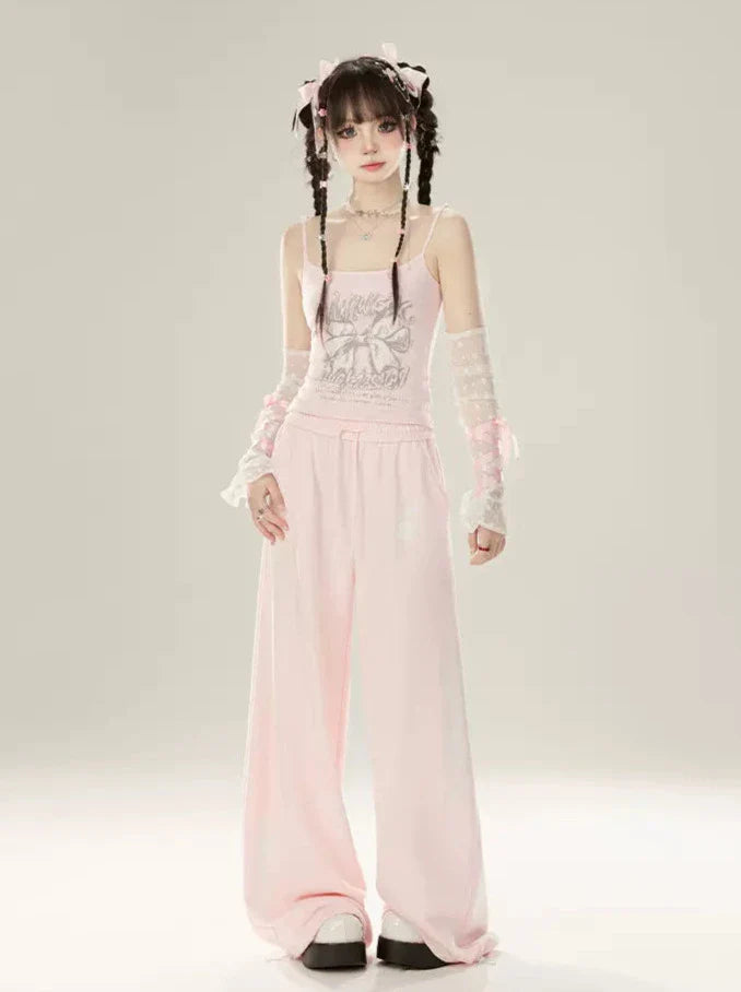 Casual Pants Hand Pink-white Painted