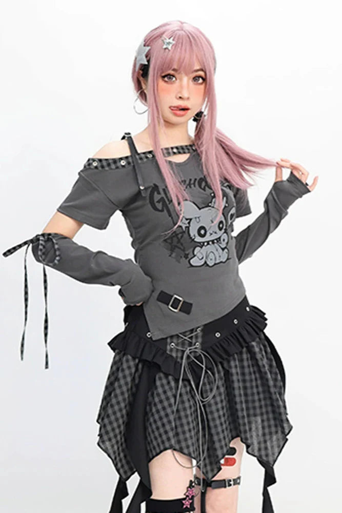 slim-fit T-shirt + skirt Irregular Fortidor