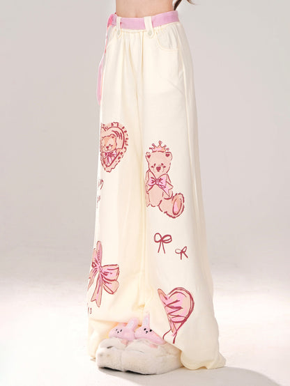 Art Loose Bear Pop Wide Illustration Pants