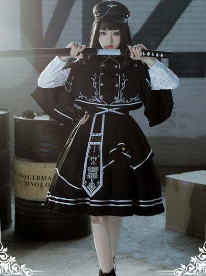 Set Army Up Low Skirt Brumble Cape Dark Military Battle Jacket Uniform