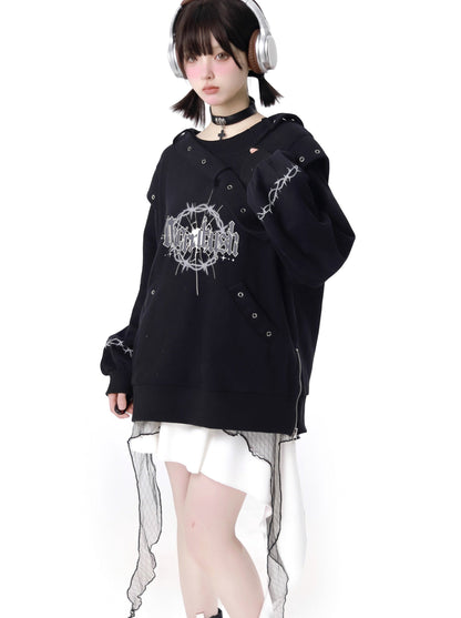 Dark Soon Print Design Sweat Suit Eyelet Trainer + Lace Elegula Skirt