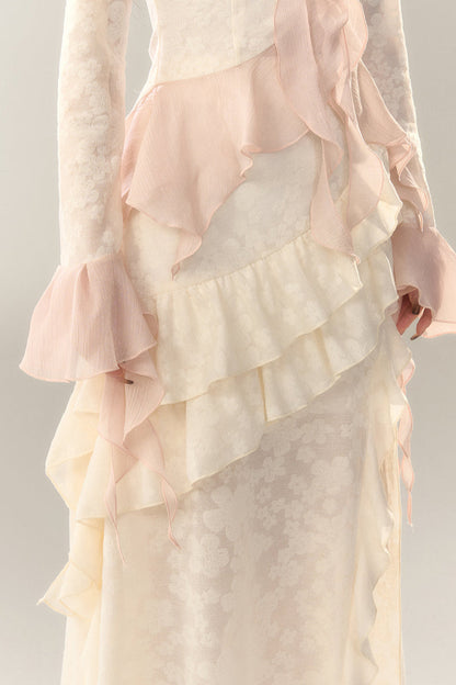 Top Sweet + Long Skirt Sheer Frilled