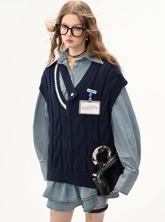 Gilet asymétrique à col en V pour collège