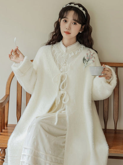 Ruffle Garden Dress Cardigan Flared Milk + Long