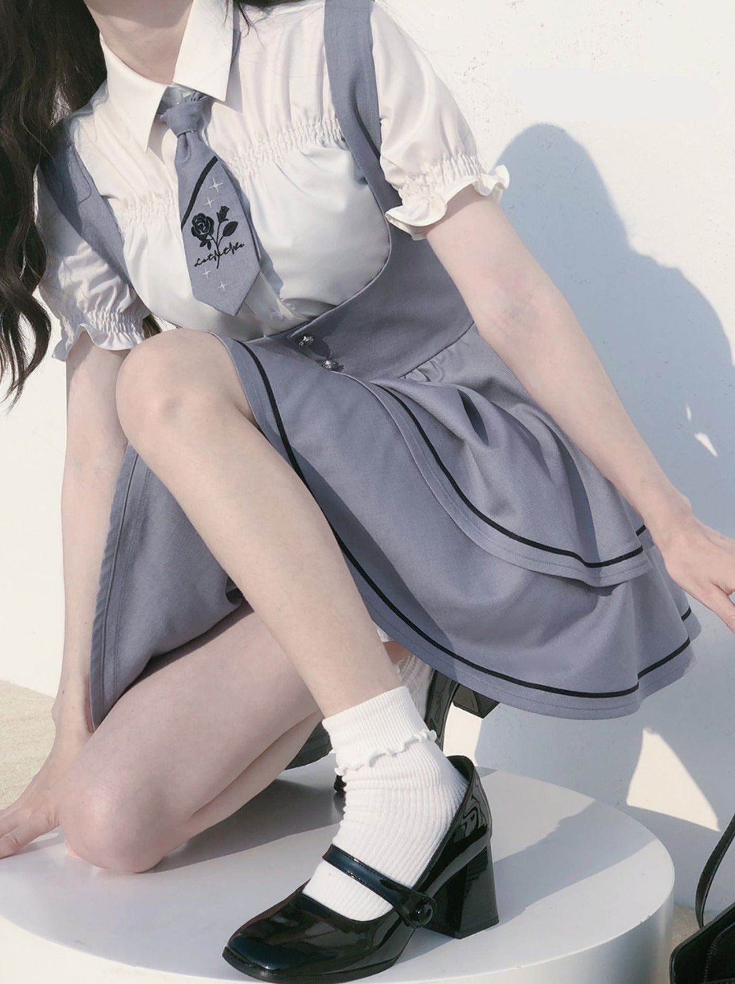 Ensemble chemise Berry à manches longues et manches bouffantes, jupe à nouer et tutu à bretelles