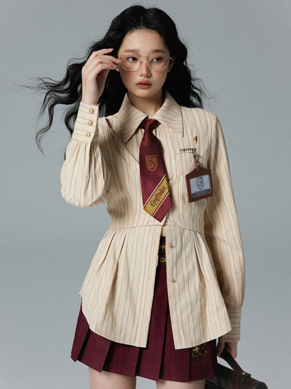 Collar Striped Faux Two-piece Polo Shirt