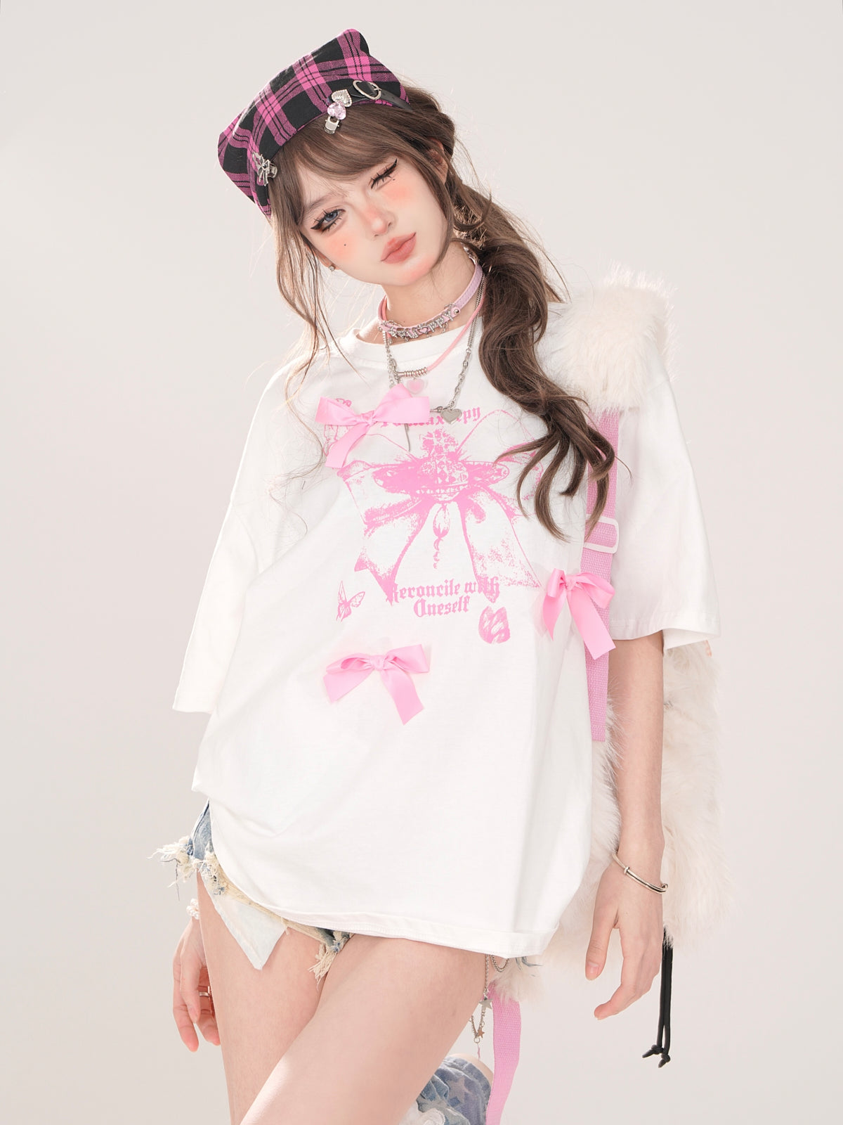 T-Shirt Street Round Print Ribbon American Deco Neck Loose