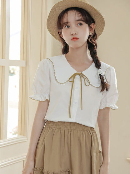 Puff Sleeve Skirt Flared Summer Shirt + Retro Medium