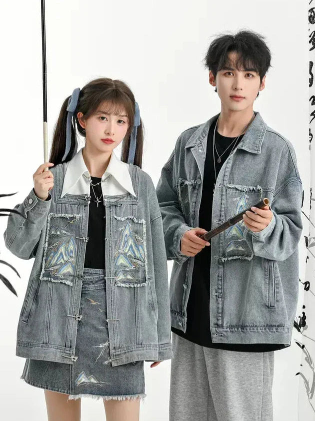 China Jacke Abnehmbarer Denim-Kragenanzug