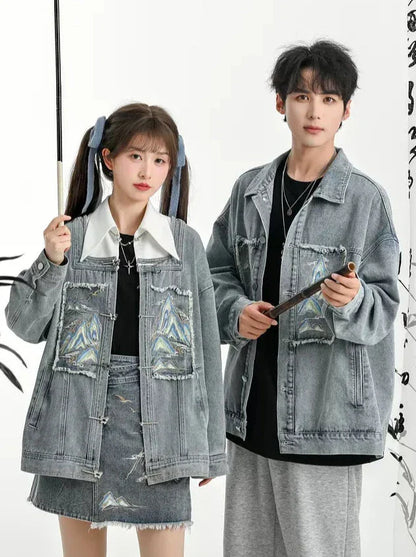 China Jacke Abnehmbarer Denim-Kragenanzug
