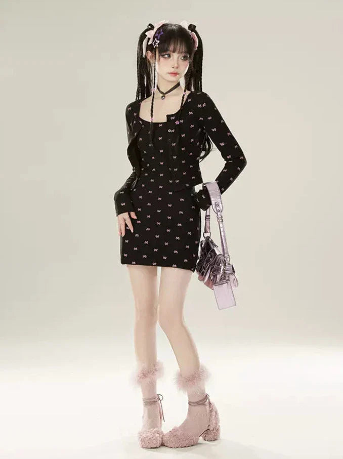 Dress Lazy Chic Pants Cardigan + Black Bootcut Suspender