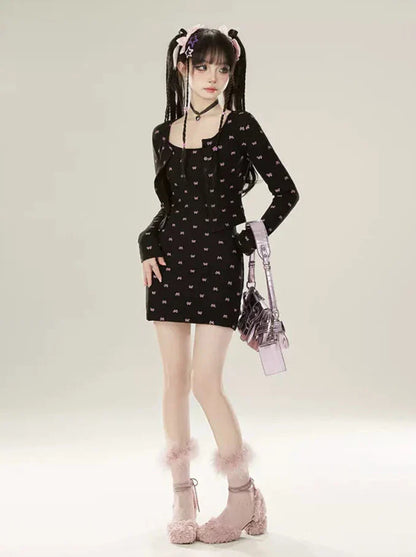 Dress Lazy Chic Pants Cardigan + Black Bootcut Suspender