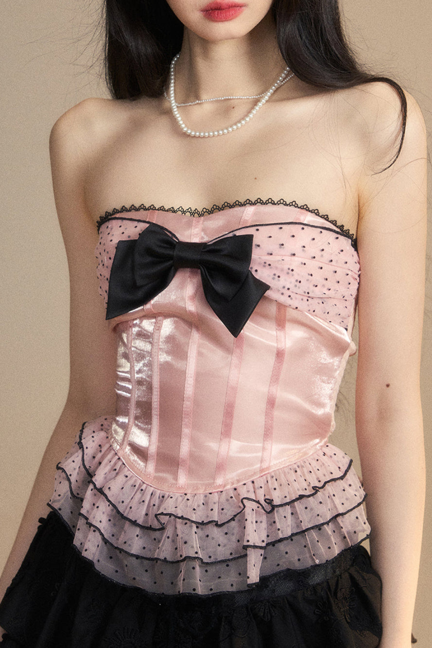 Ribbon Lace Reservations Mesh Tube Dot Top