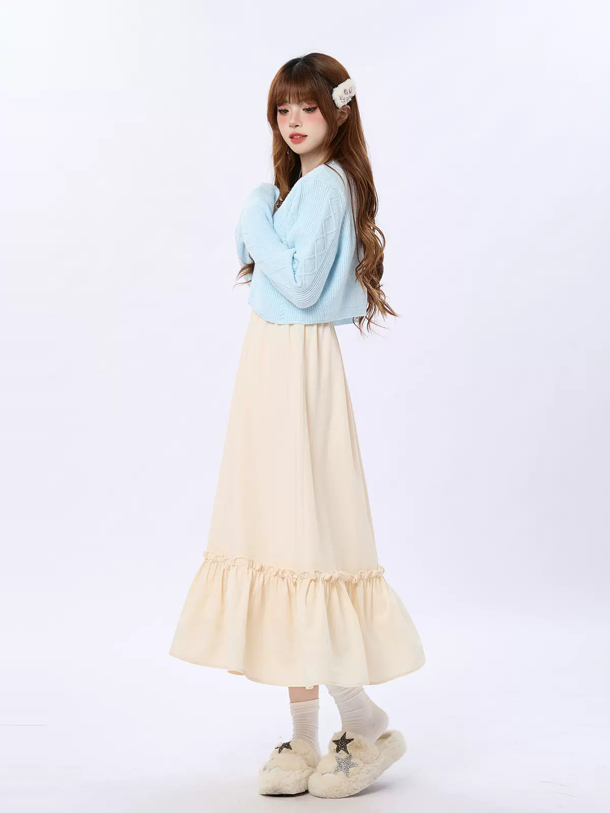 Ruffle Knit Heart Suspender Cardigan + Buckle Dress