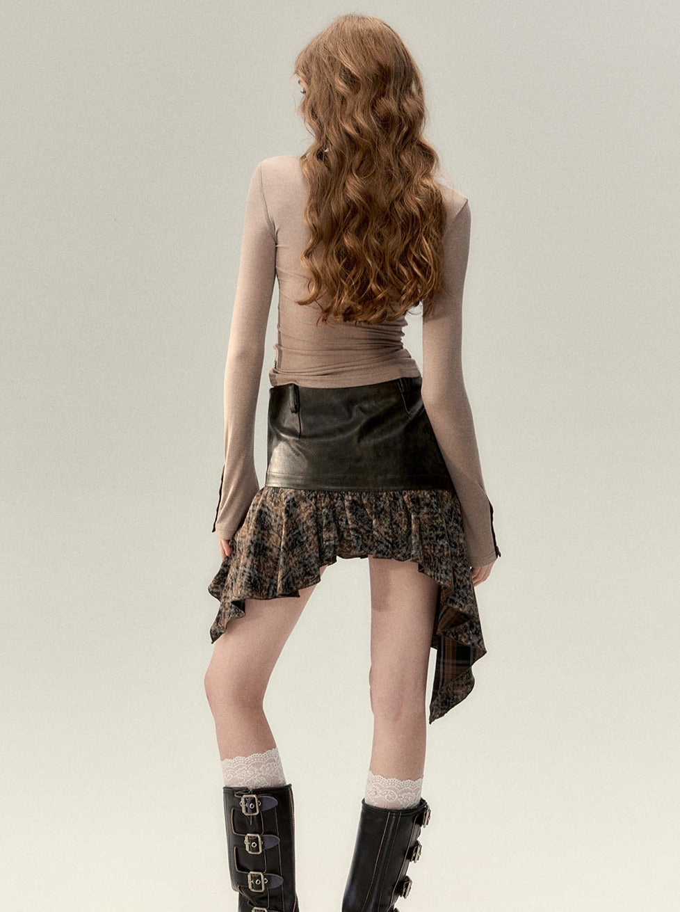 Asymmetrical Leather Retro Skirt
