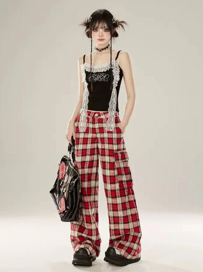 Red Check Casual Pants