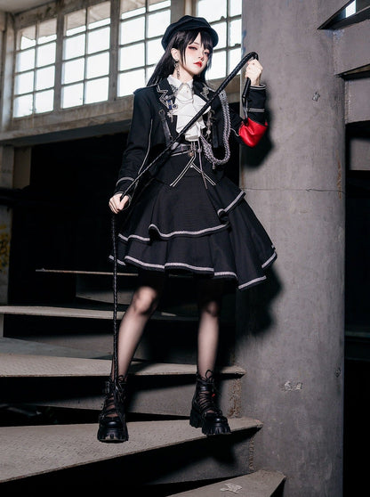 Army Skirt Dark Asymmetrical Military + Uniform + Shirt Mantle