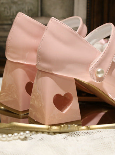 Chaussures élégantes à talons carrés en dentelle et ruban, bout pointu, Lolita Love