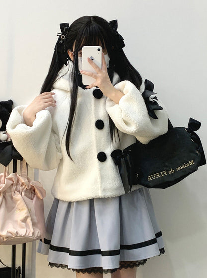 うさぎ耳フーディレース アプリボン プラッシュボアコート