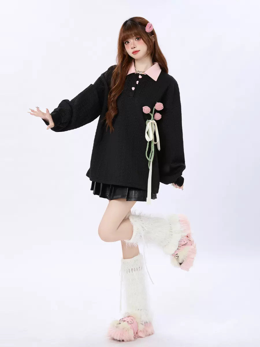 Tulip Collar Sweatshirt Polo Knit