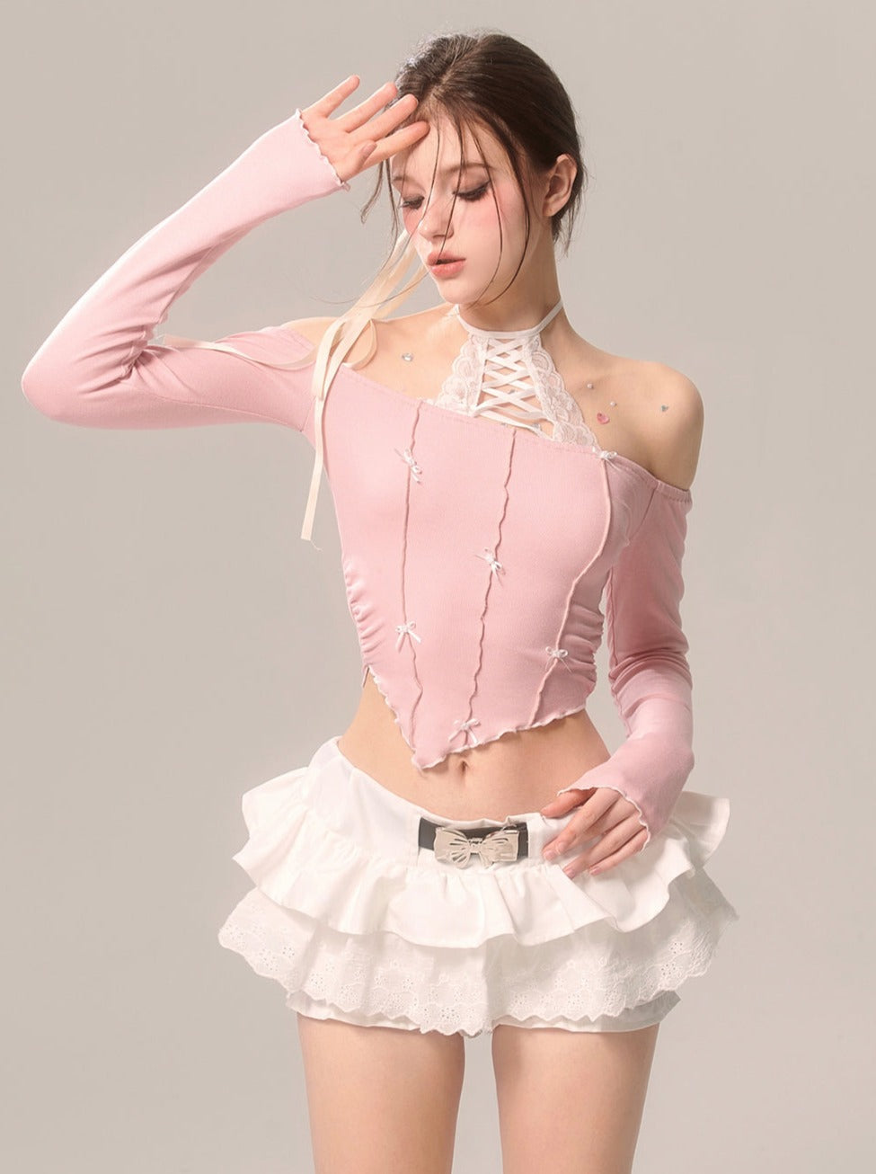 Pearl Ribbon Skirt White French Pants Lace Flared White Eye