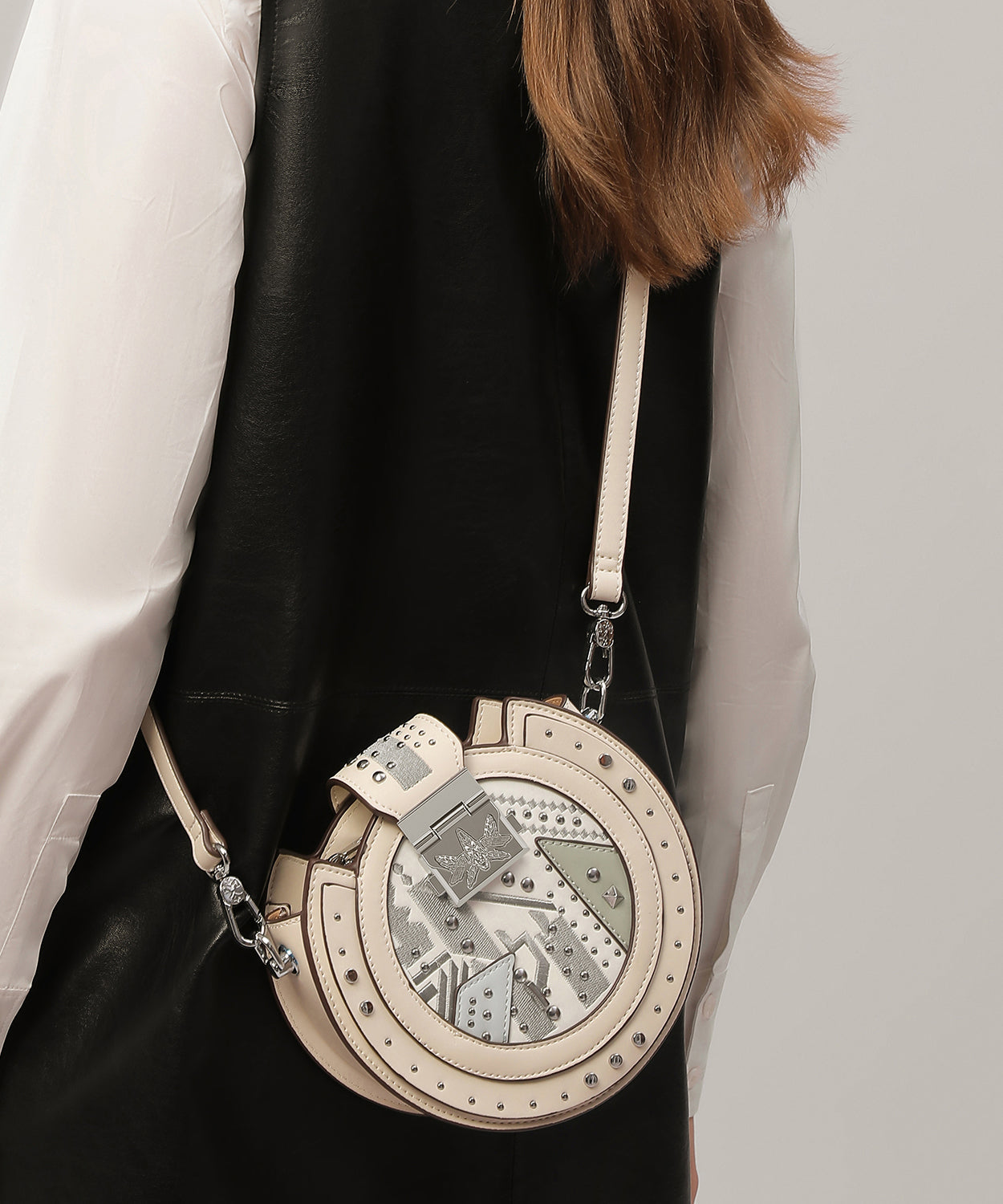 Print Calf Patchwork Saddle Leather Bag Original Green Design