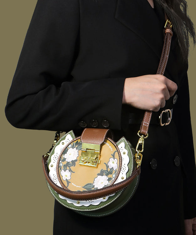 Print Calf Patchwork Saddle Leather Bag Original Green Design