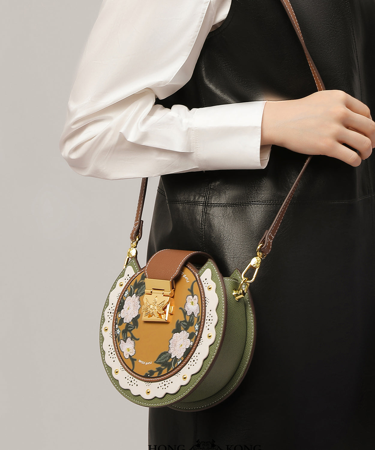 Print Calf Patchwork Saddle Leather Bag Original Green Design