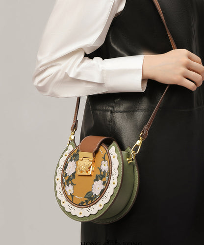Print Calf Patchwork Saddle Leather Bag Original Green Design