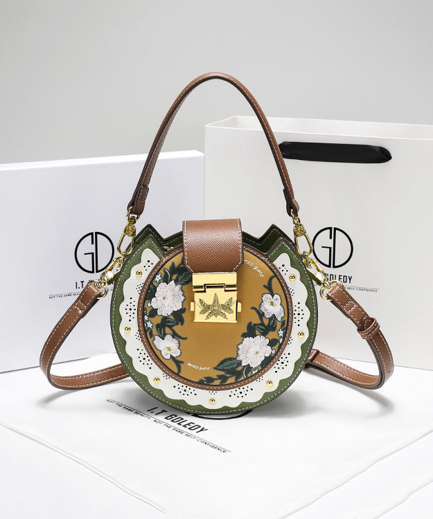 Print Calf Patchwork Saddle Leather Bag Original Green Design