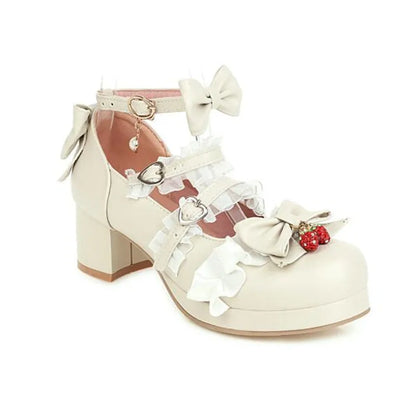 Bow Strawberry Ruffles Sweet Princess Wedding Shoes - 30-43
