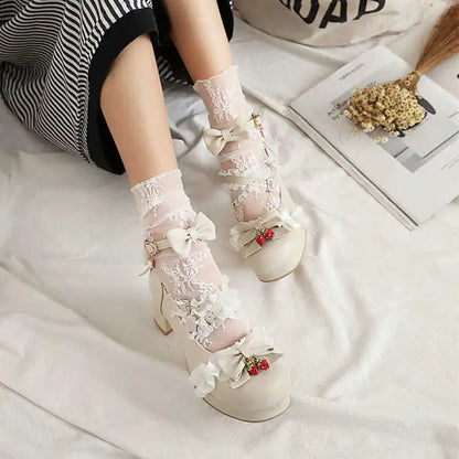Bow Strawberry Ruffles Sweet Princess Wedding Shoes - 30-43