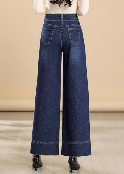 Silm Bestickte Hose Navy Sommer Denim Weite Passform