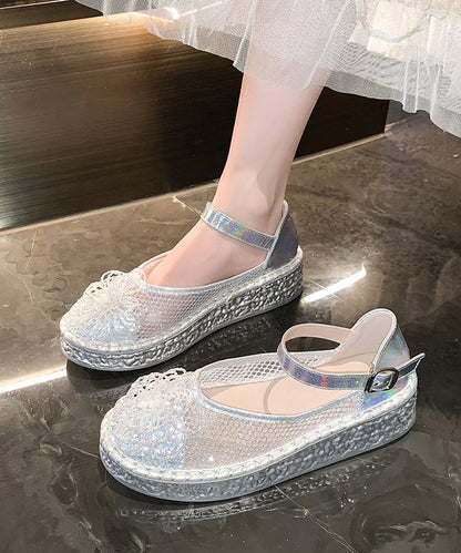 Plattform Spleißen Silber Strap Schuhe Atmungsaktiv Schnalle Mesh