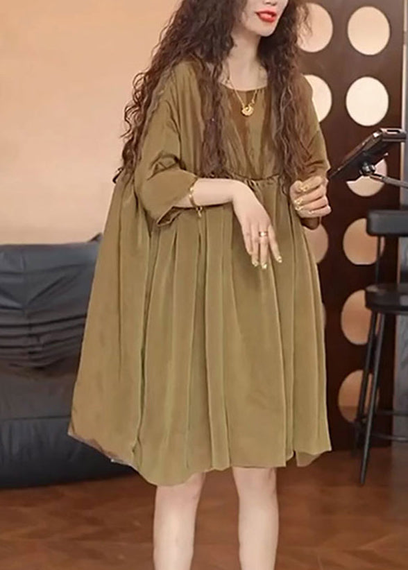 Day Brown Chiffon Summer Simple Dress Oversized