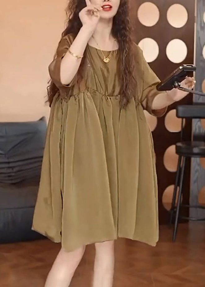 Day Brown Chiffon Summer Simple Dress Oversized