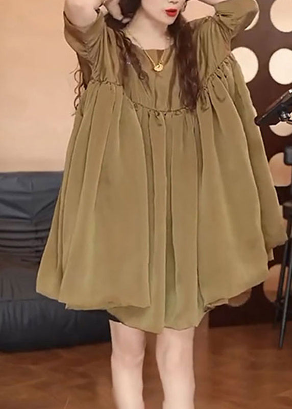 Day Brown Chiffon Summer Simple Dress Oversized