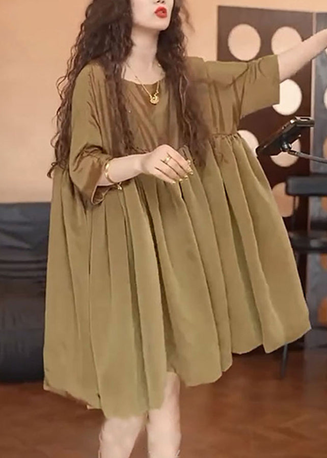 Day Brown Chiffon Summer Simple Dress Oversized