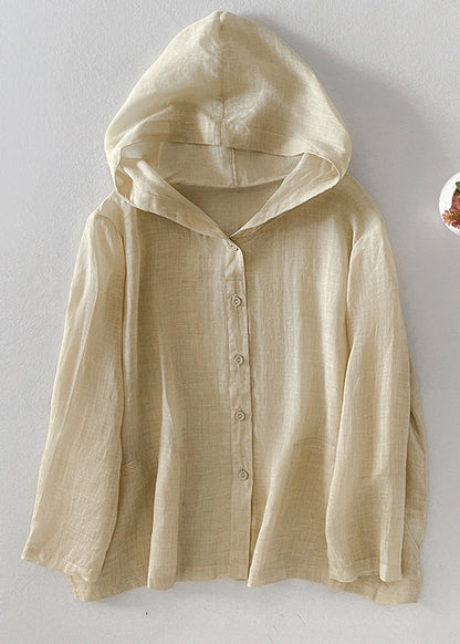 Simple Pockets Fall Button Shirt Hooded Cotton Pink