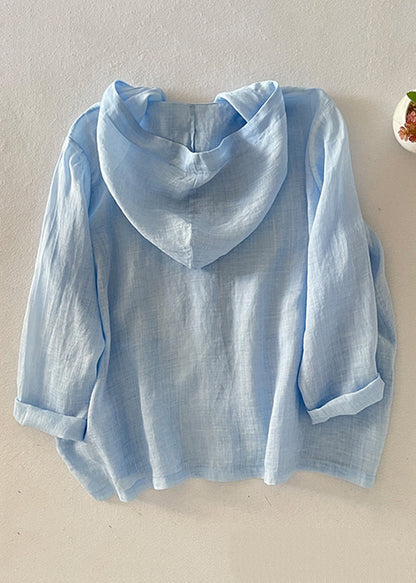Simple Pockets Fall Button Shirt Hooded Cotton Pink