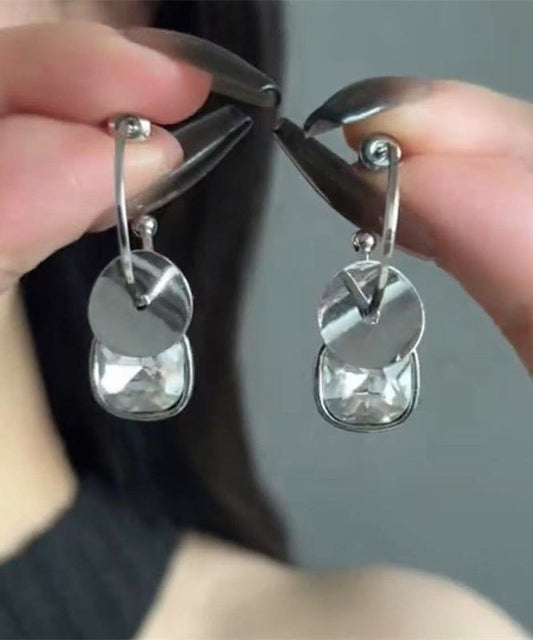 Simple Silk Stainless Earrings Crystal Steel Disk Drop