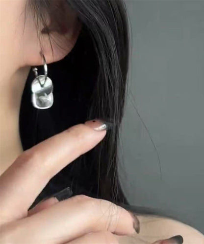 Simple Silk Stainless Earrings Crystal Steel Disk Drop