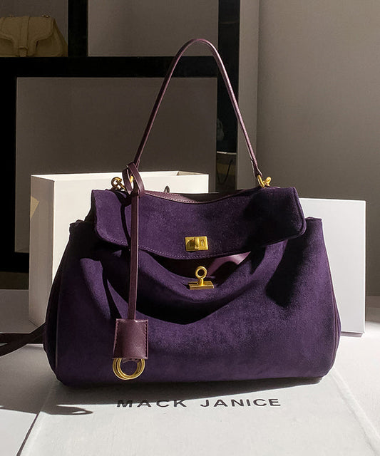 Faux Capacity Bag Shoulder Versatile Suede Purple Simple Large