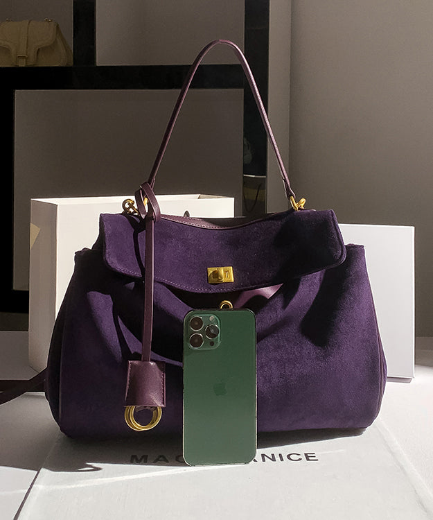 Faux Capacity Bag Shoulder Versatile Suede Purple Simple Large