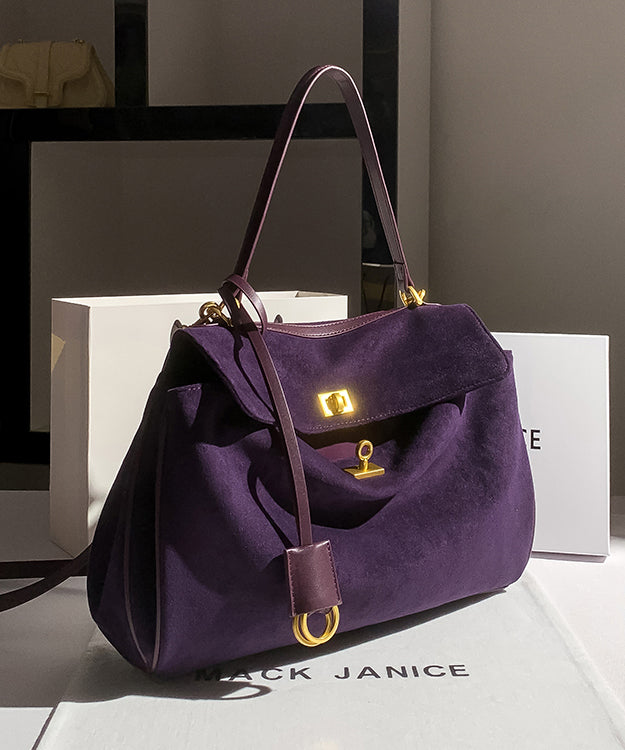 Faux Capacity Bag Shoulder Versatile Suede Purple Simple Large