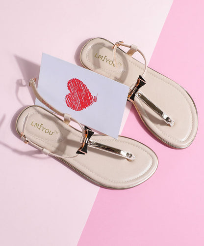 Beige Leather Stylish Flops Splicing Faux Flip Bow