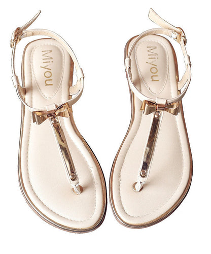 Beige Leather Stylish Flops Splicing Faux Flip Bow
