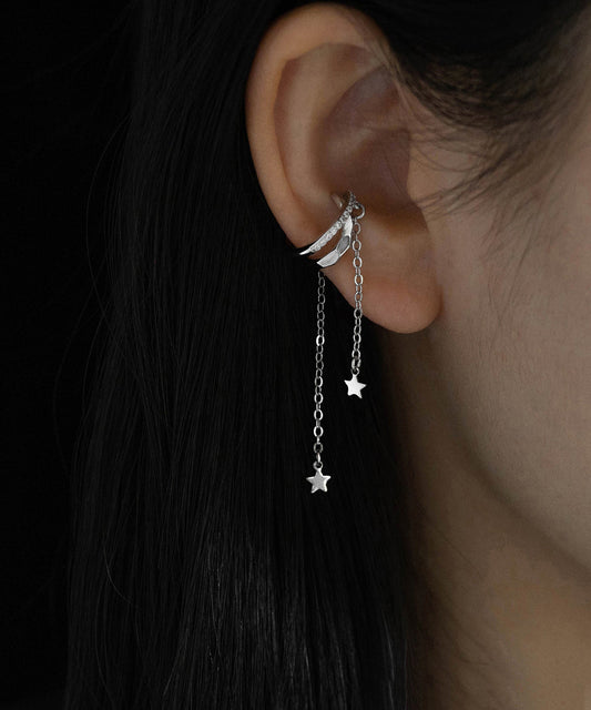 Silk Drop Stylish Zircon Tassel Star Earrings Copper