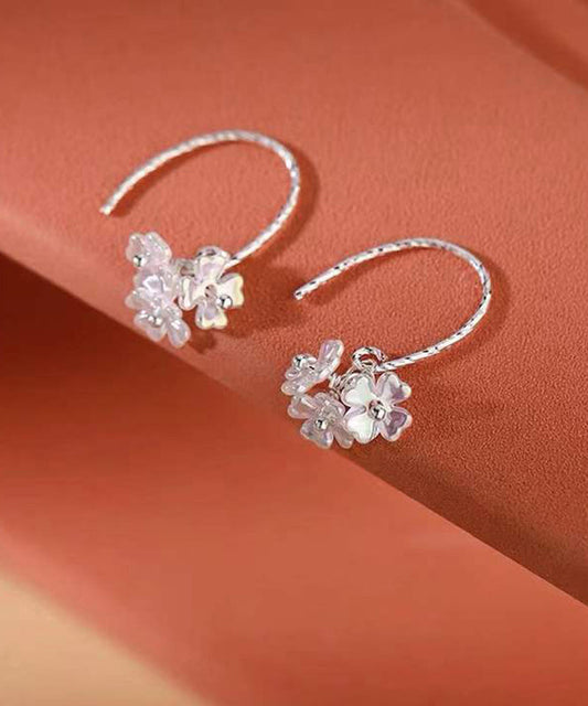 Hoop Floral Earrings Silver Sterling Stylish Acrylic Silk